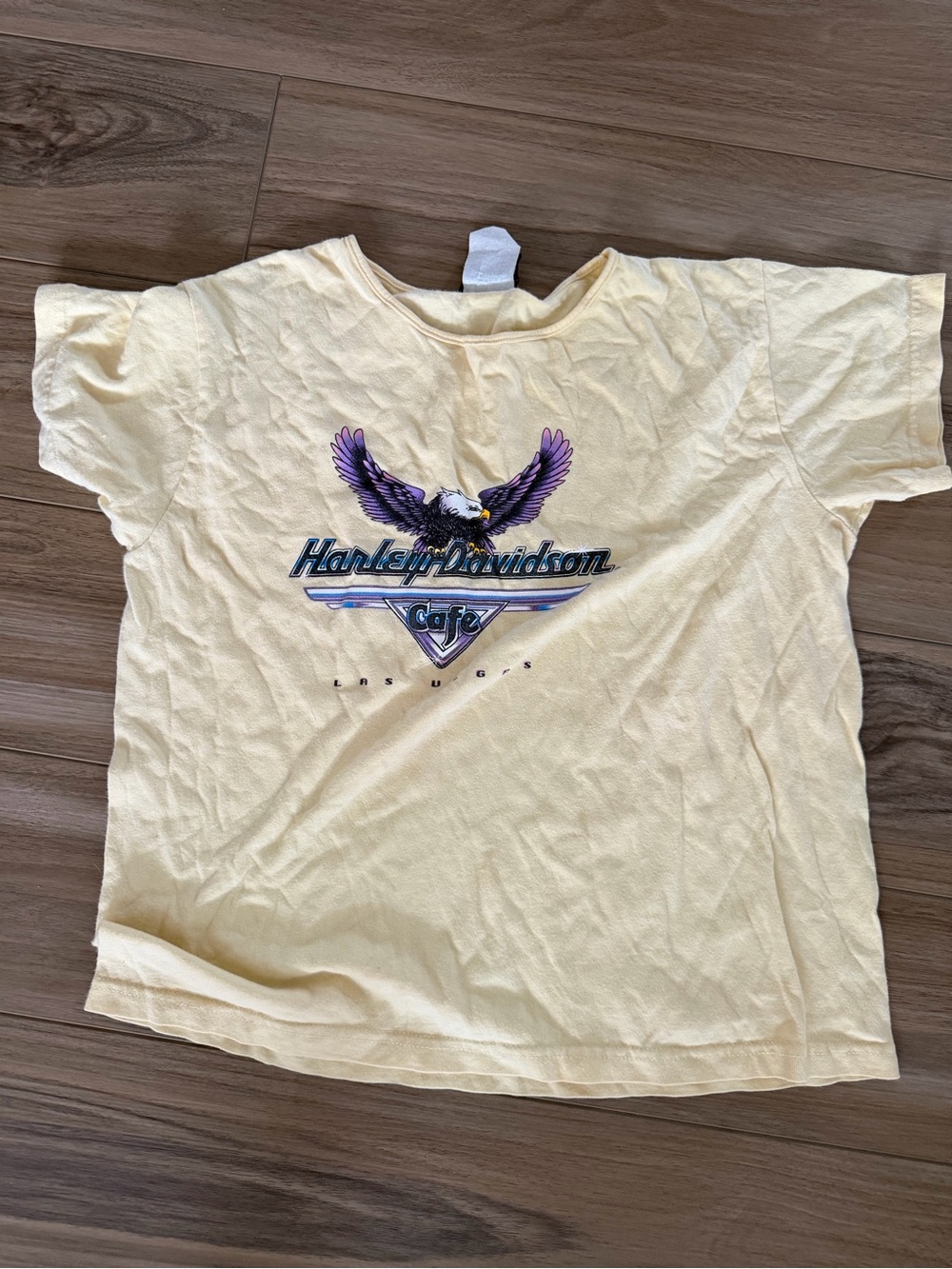 Harley-Davidson Cafe Las Vegas Yellow Tee with Purple Eagle Graphic. Vintage